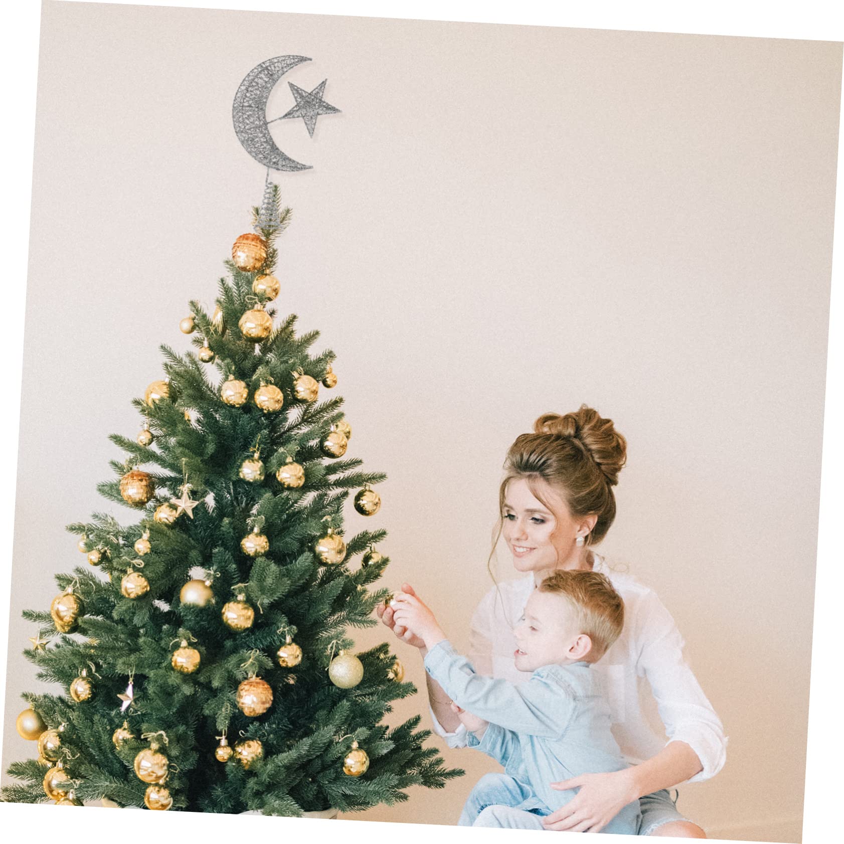 OUNONA 2stücke Weihnachtliche Baumspitze Aus Stern Und Mond Design Dekorative Christbaumspitze Für Festliche Innendekoration Für Weihnachten Und Winterfeiern