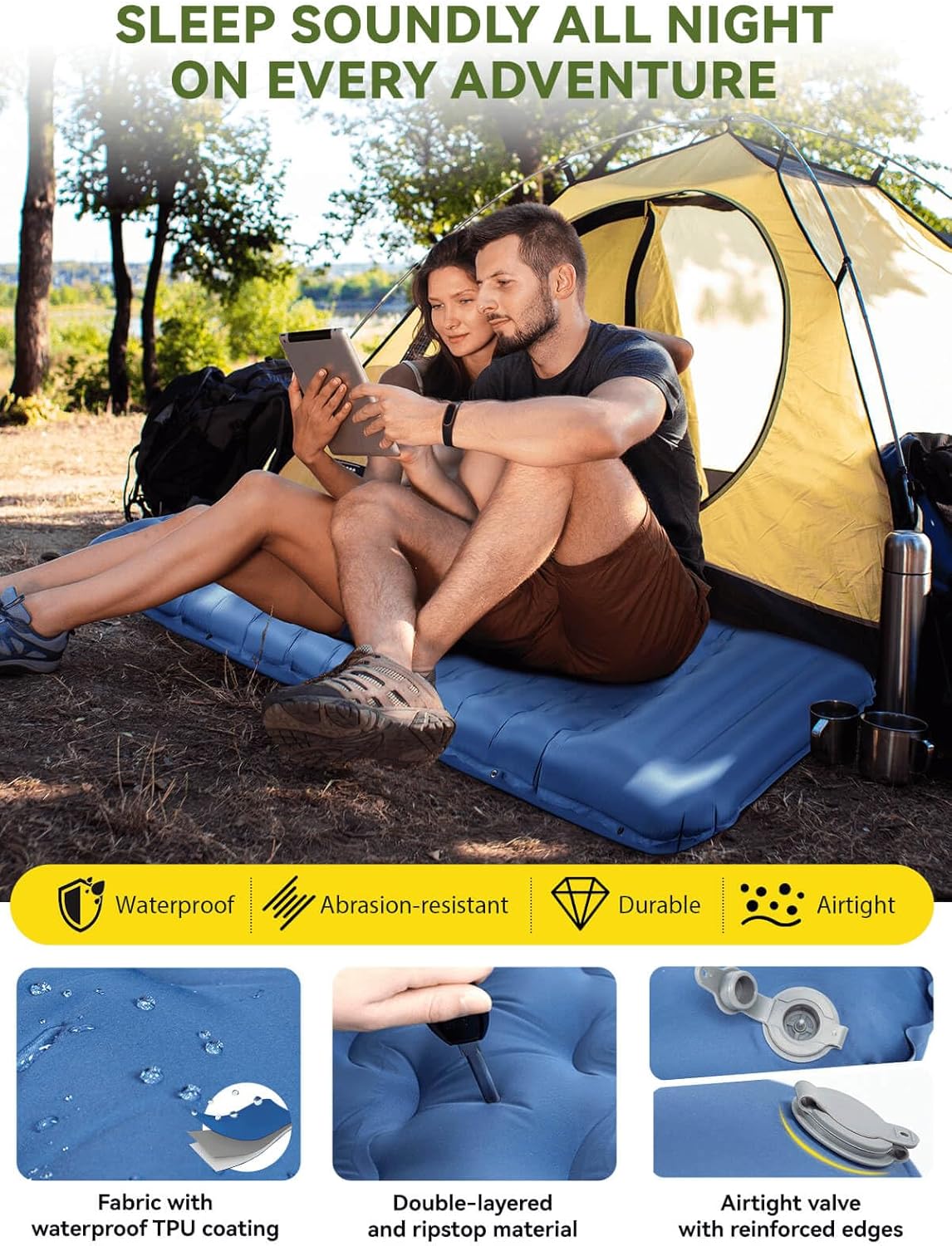 Camping Sleeping Pad, Ultra-Thick 5.1" Camping Mat with Pillow, Built-in Foot Pump Inflatable Sleeping Pads Compact for Camping Backpacking Hiking