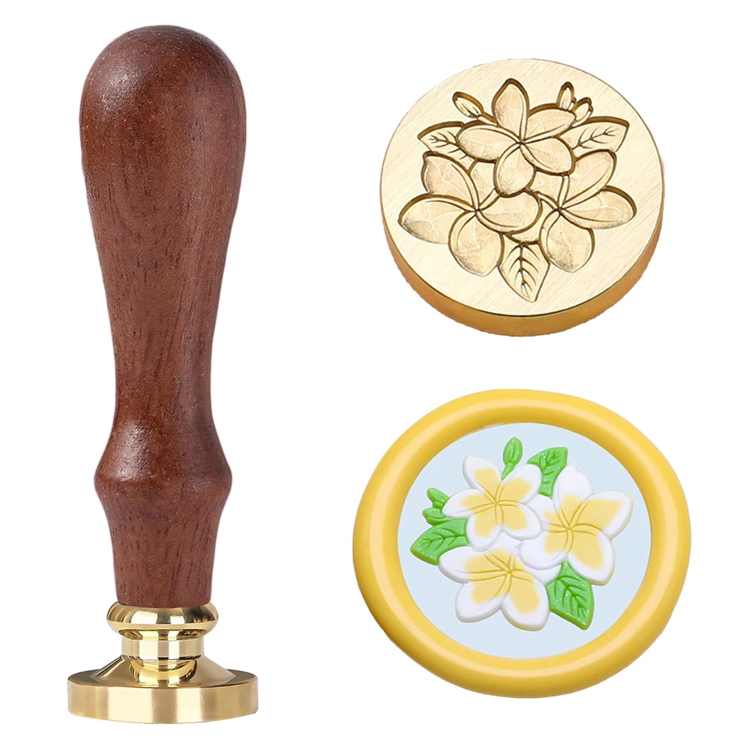 Floral Wax Seal Stamp Plumeria Sealing Wax Stamp Engraved Brass Tropical Frangipani Flower Design with Handle for Wedding Invitations