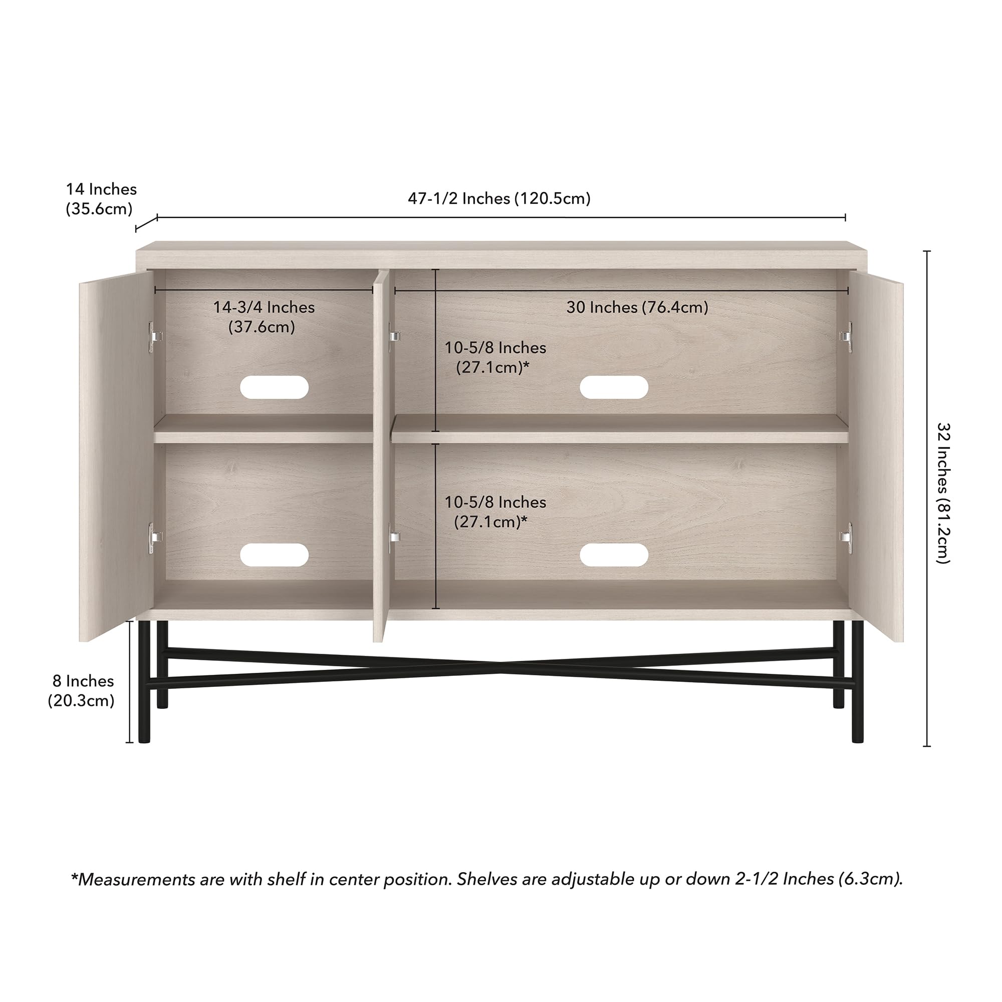 Henn&Hart 48" Wide Rectangular Buffet Table In Alder White - Storage Sideboard With Adjustable Shelves - View #8
