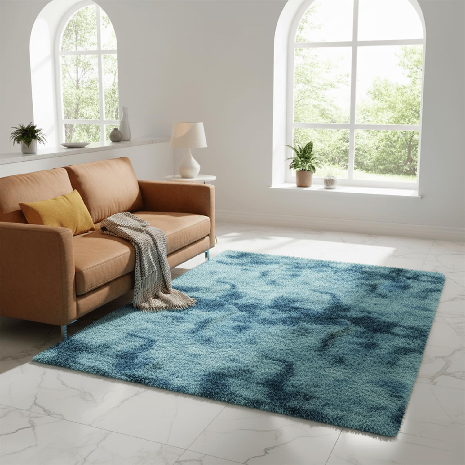 Rugs Inn Dual Tone Shaggy Doormat - Non-Slip Doormat, Suitable for Indoor/Outdoor Use, Heavy Duty Dirt Trapper and Water Absorbent (Dual Teal, 50x80)
