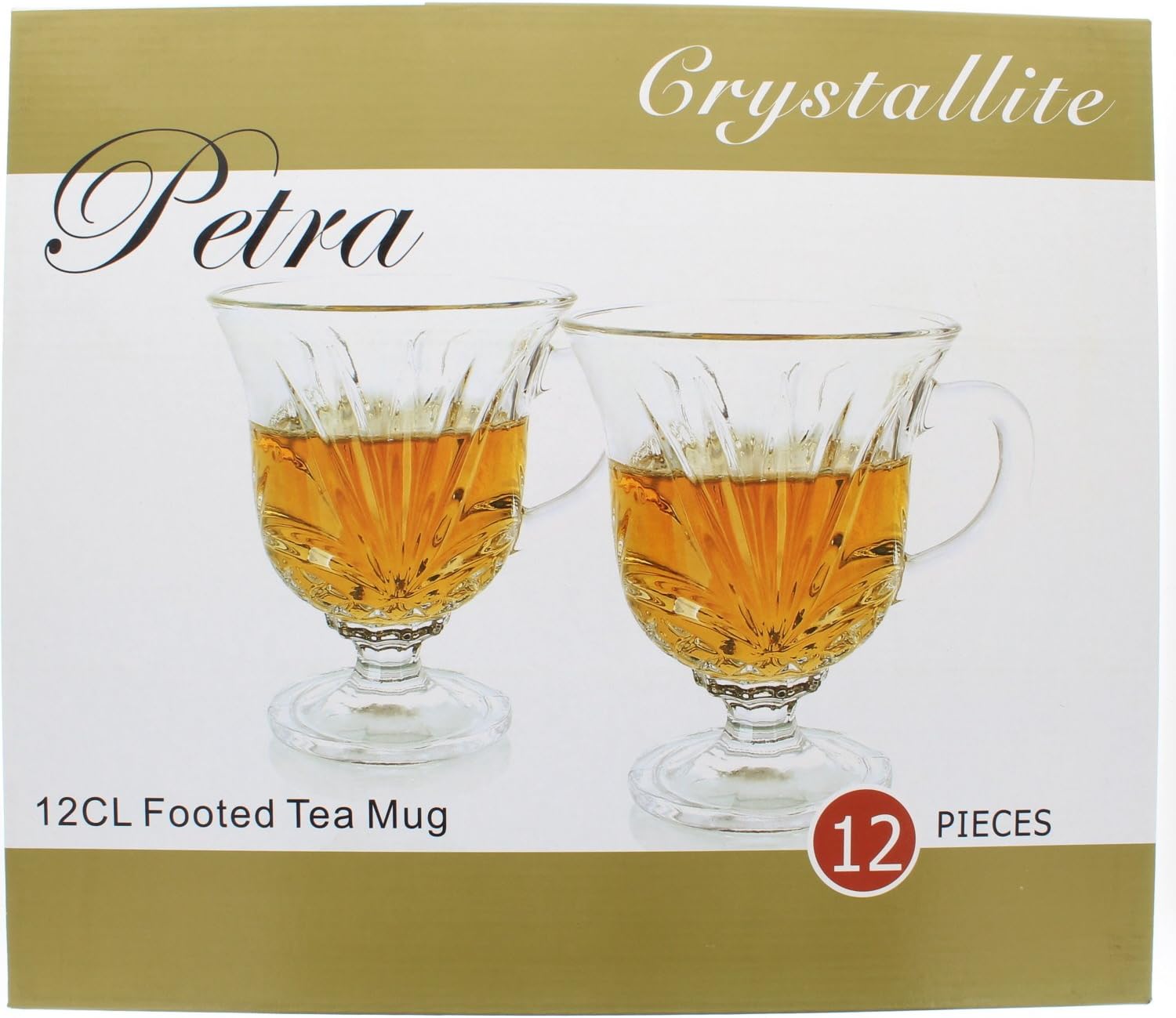 Crystallite Glasses Footed Tea Mugs or Turkish Coffee Glasses, 6 oz, Set of 12