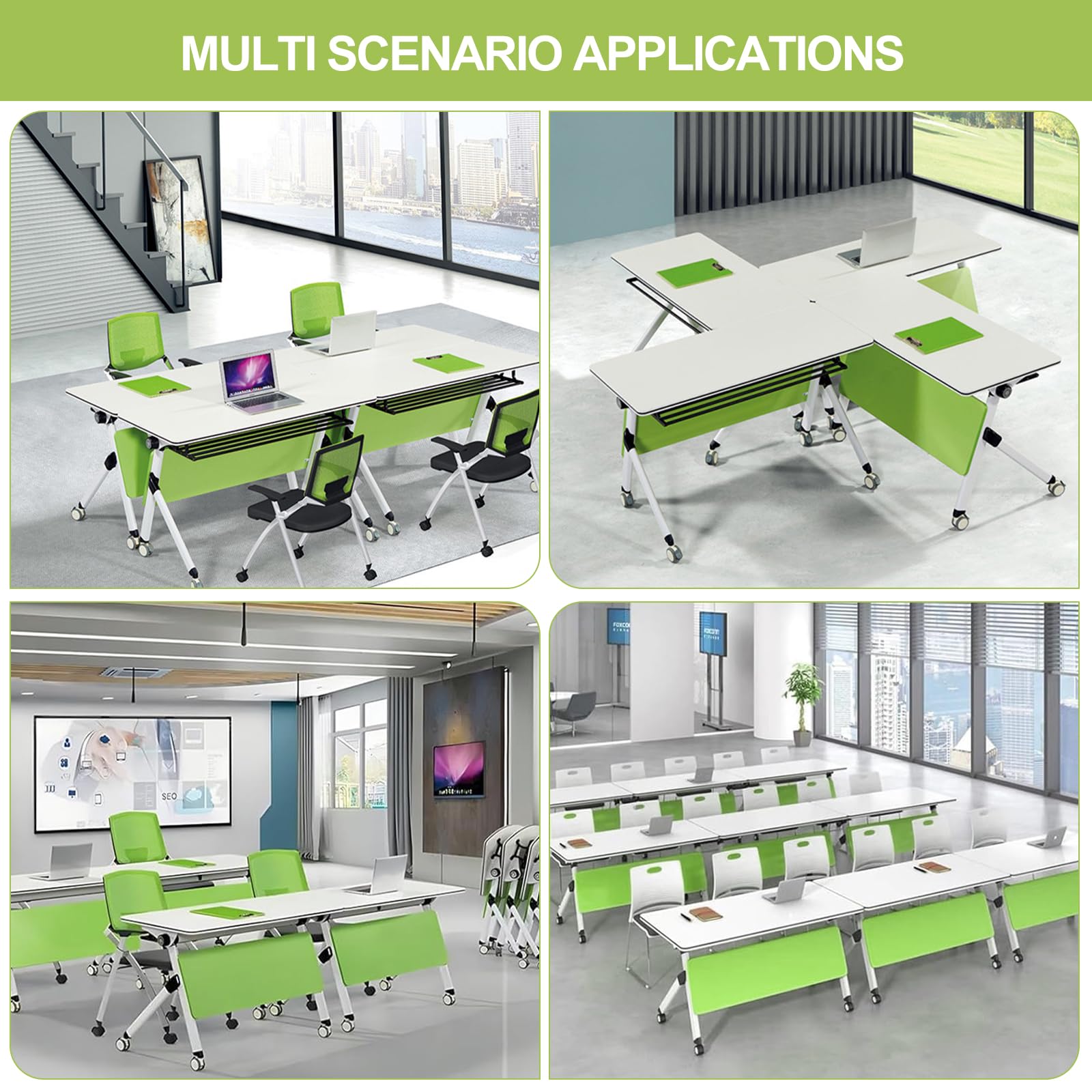Tavolo pieghevole multiuso con ruote, per sala conferenze e allenamento, facile da montare, ideale per ufficio, aula e sala riunioni, 120 x 60 x 5 cm