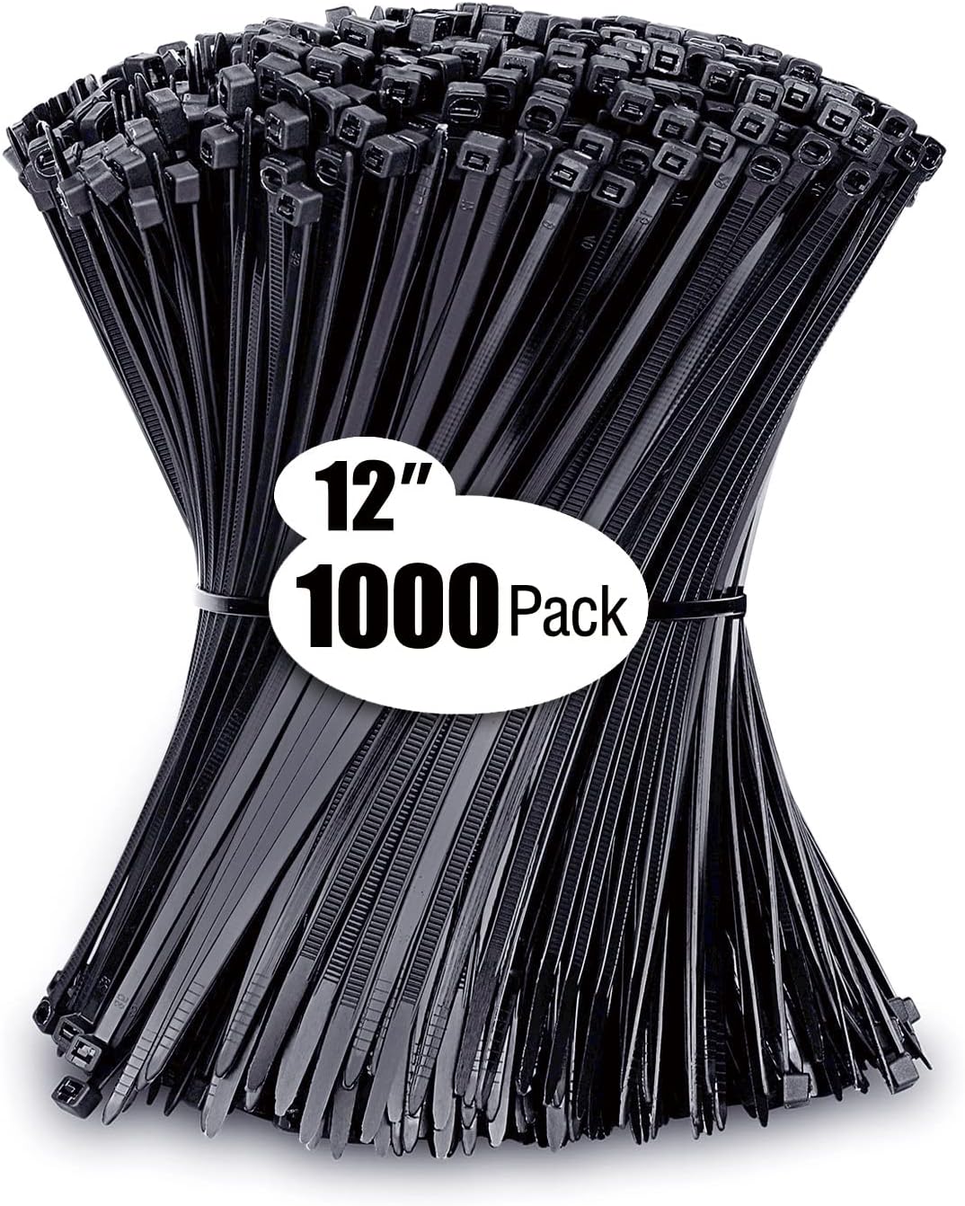 Zip Ties 12 inch (1000 Pack), Black, 50lbs Tensile Strength, UV Resistant Cable Ties for indoor and outdoor by Karoka