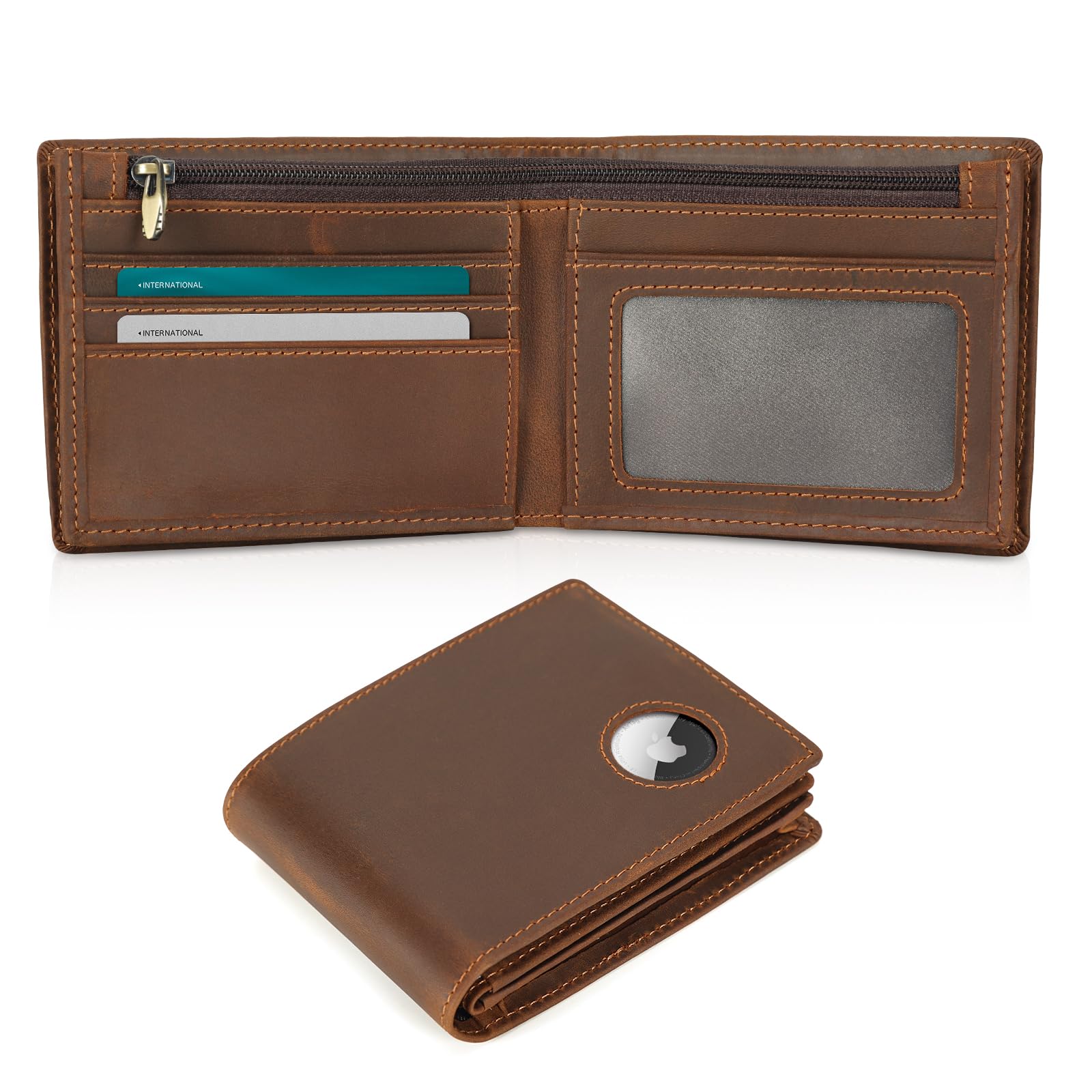 Polare Men's RFID Blocking Cowboy Genuine Natural Crazy Horse Leather Bifold Wallet