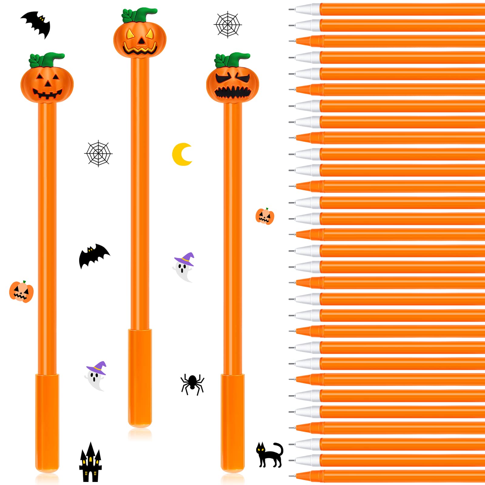 CHENGU Halloween Pumpkin Pen Bulk - Orange Pumpkin Pens 0.5 mm Black Rollerball Gel Ink for Halloween Thanksgiving Fall Party School Office Kids Student Supplies(36 PCS)