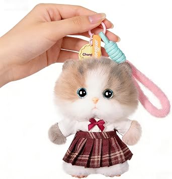 Chongker Plush Keychain, 4.7" Inch Cute Stuffed Animal Keychain, Cat Plush Purse Charm Pendant Gift for Women Bag Pet Lovers