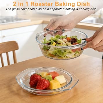Small Casserole Dish with Lid 0.65L,Dish & Handles Individual Glass Casserole,Round Lidded Casserole Oven Proof, Microwaveable