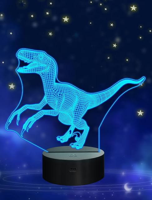 Dinosaur 3D Night Light Jurassic Velociraptor LED Lamp Baby Nursery Nightlight for Kids' Room Home Décor Xmas Birthday Gifts with 7 Color Changing