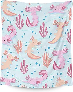 Girl Blanket - 50x60 Inches Cute Axolotl Throw - Light Blue Soft Fuzzy Blankets for Bed, Couch & Living Room