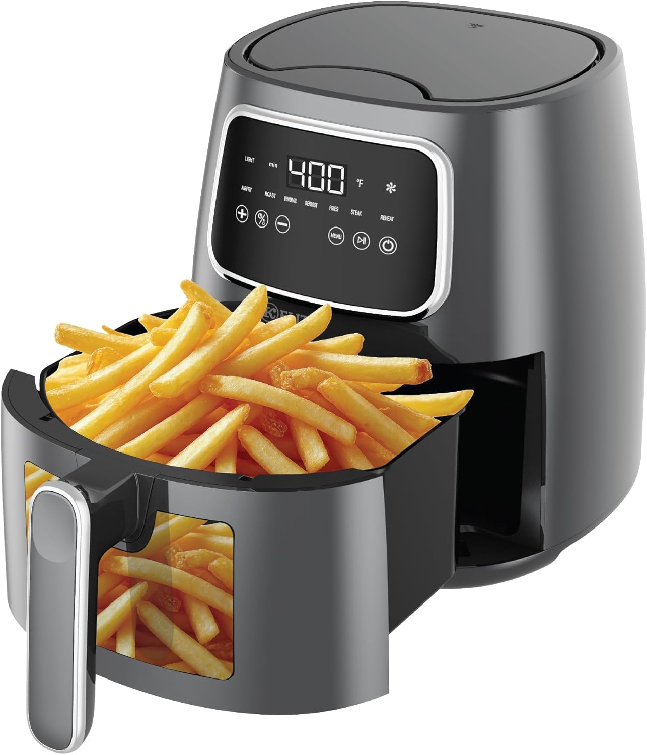 Kitchen Elite 5.5 Qt. Digital Air Fryer, Countertop Cooker with LED Screen, Presets for Air Fry, Roast, Dehydrate, Defrost and Reheat, Grey