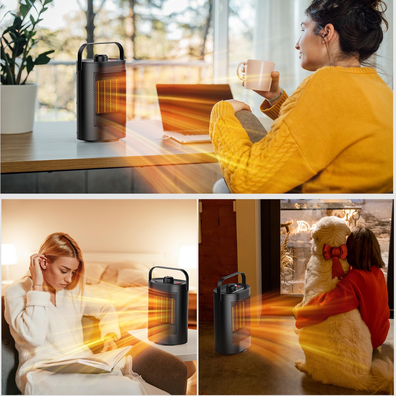 YAZEKY Chauffage d'appoint 1500W, Mini PTC Radiateur Soufflant Electrique à Economie D'énergie, Silencieux, 3 Niveaux de Chauffage, Protection Multiple-Pour Salle De Bain, Bureau, Salon