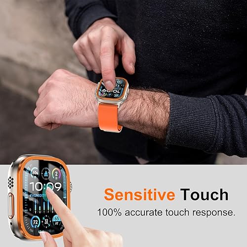 Miniatura 6 de EWUONU Paquete de 2 protectores de pantalla para Apple Watch Ultra 2Ultra de 1.732 pulgadas, vidrio templado con carcasa de aleación de titanio,