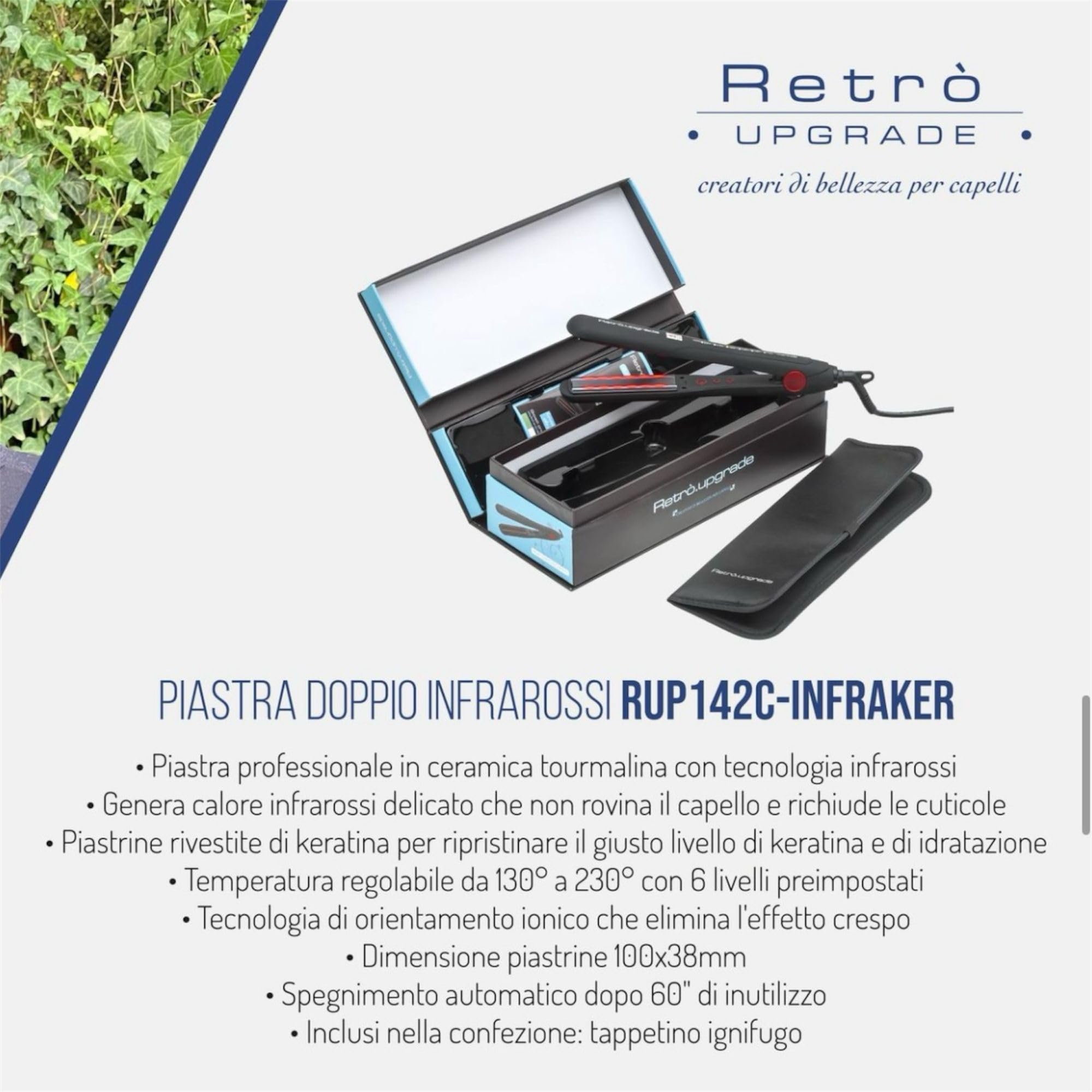 Plancha de pelo profesional Doble Infrarrojo 142CinfraKER, color negro - Placas de Cerámica Turmalina IÓNICA - Made Italy