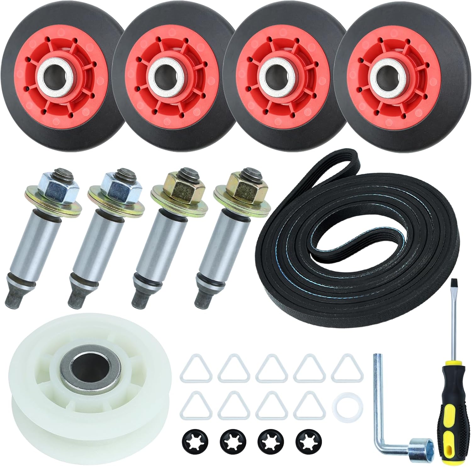 GELASKA 4392067 Dryer Repair Kit with WPW10314173 Dryer Drum Support Roller, 279640 Dryer Idler Pulley, 661570V Belt, WPW10359271, WPW10359272 Dryer Drum Roller Shaft Replaces WPW10314173 4392067VP
