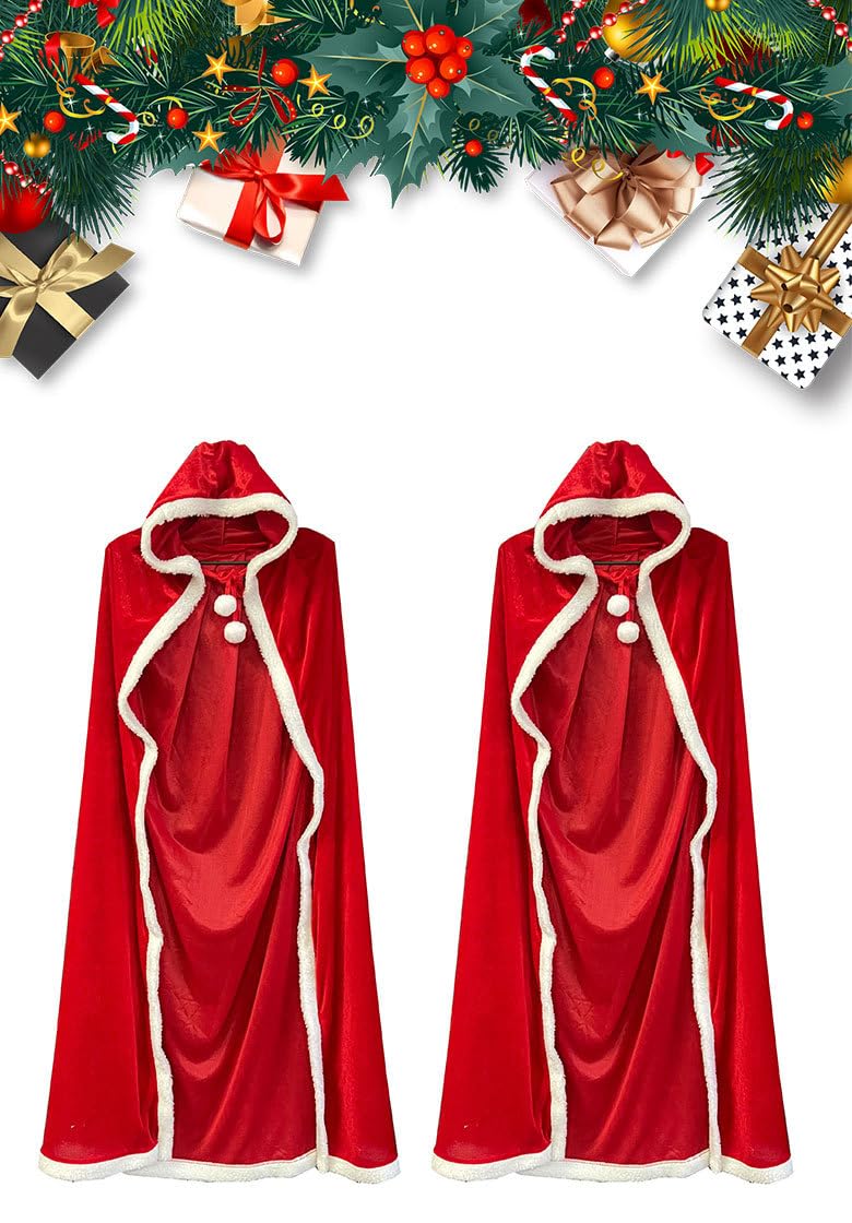 Cape De Noël Rouge Avec Capuche – Velours, Longueur 150 Cm, Déguisement Femme Adulte, Style Mère Noël