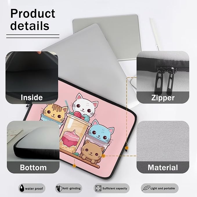 Funda para laptop de 15 pulgadas para mujer, estampado de gato rosa miniatura 6