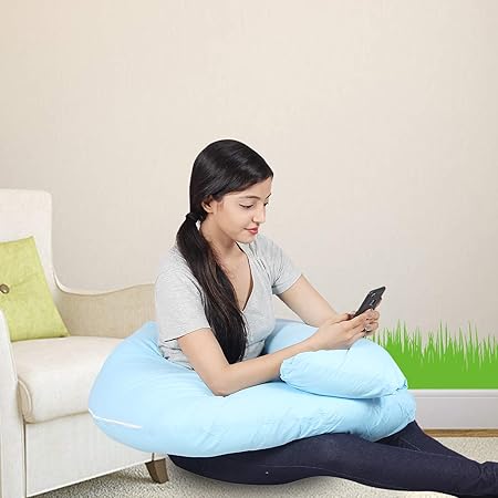Jaipur Linen Full Body Pregnancy Pillow - Maternity Pillow for Pregnant Women - C Shaped Body Pillow with 100% Cotton Pillow Cover-Sky Blue