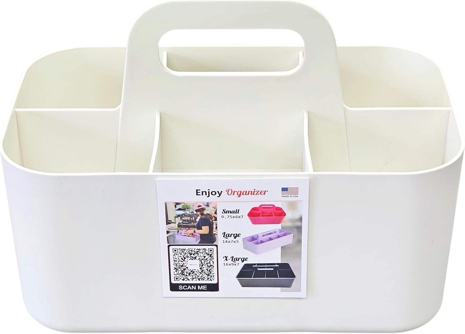 Small Stackable and Portable Simple 6-Compartment Caddy – Made In USA (Ivory)