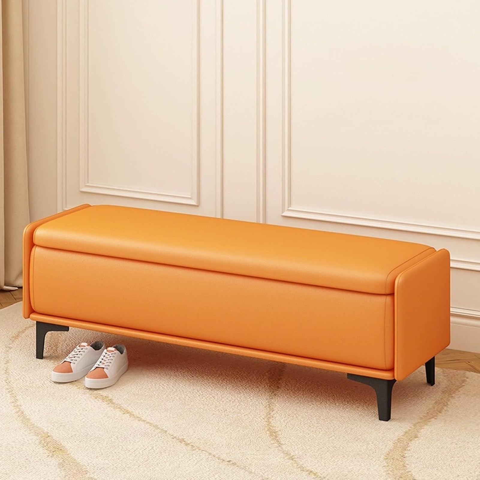 MSHGSKU Modern Storage Bench for Living Room & Entryway - Cushioned Ottoman for Shoes & Window Seat - Multi-Functional Foyer Furniture (Orange, 110cm/44in)