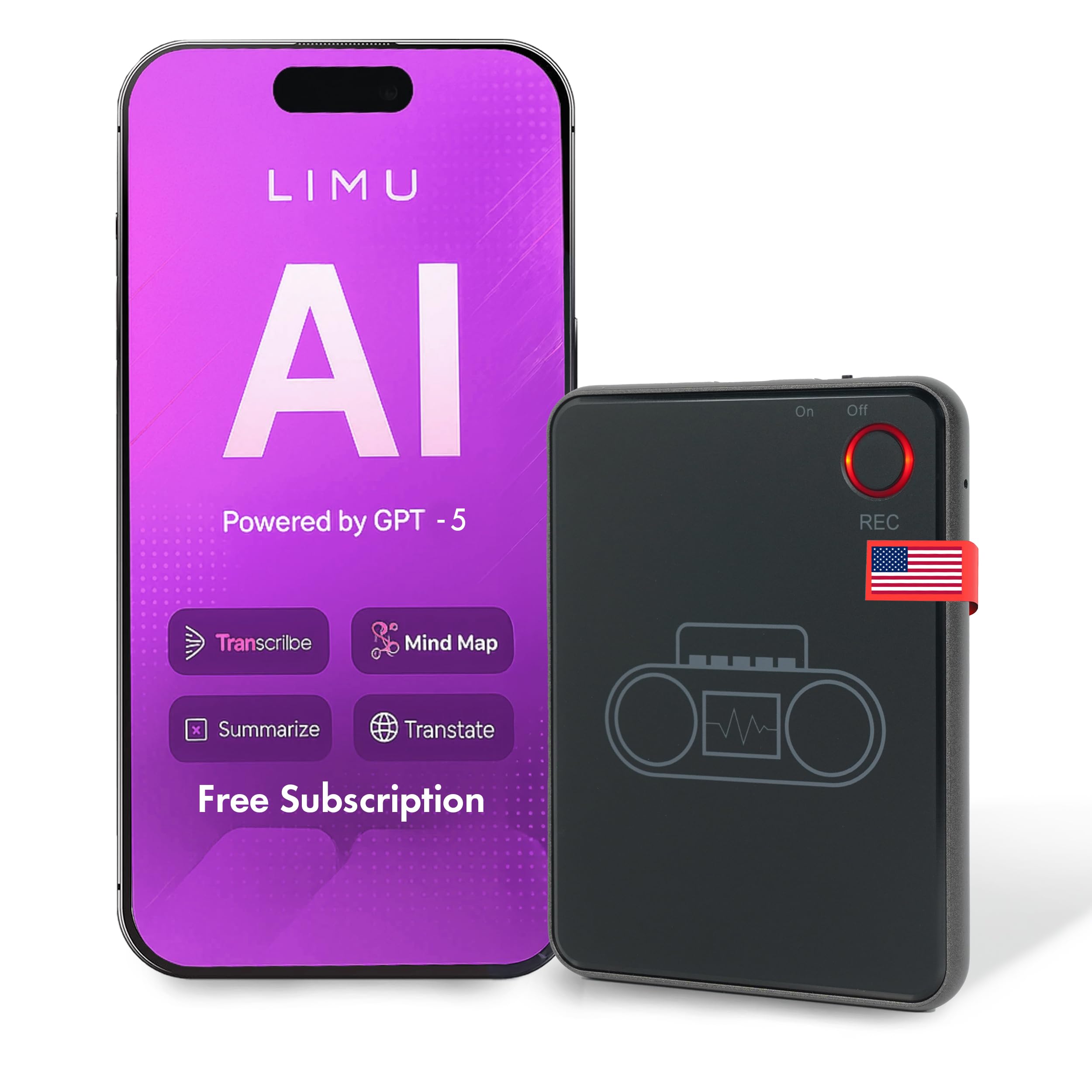 Registratore Vocale IA 64GB, Trascrive 125 Lingue, Batteria 13 Ore | Trascrizione GPT-5 per riunioni, lezioni e chiamate, mappe mentali, riassunti, traduce 125 lingue, app
