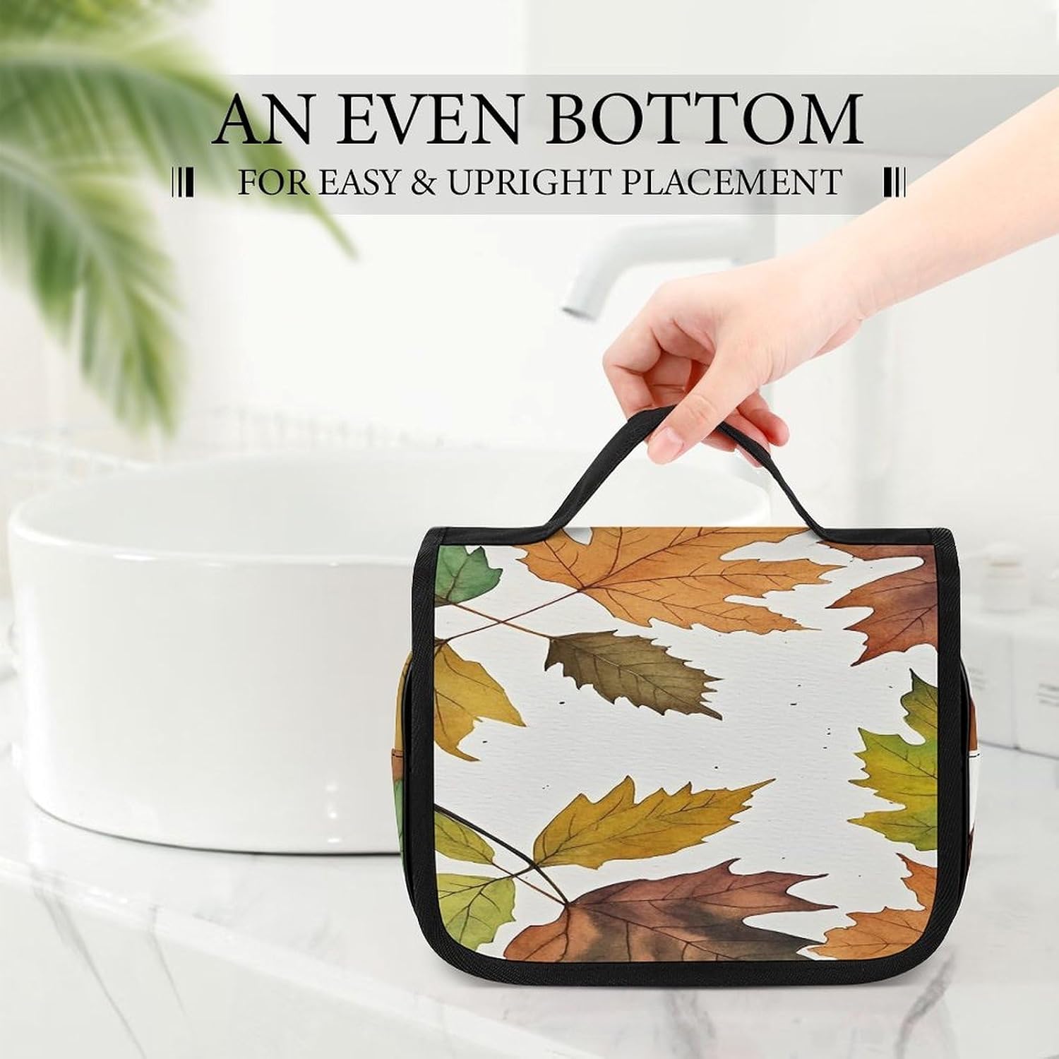 Watercolor Autumn Leaves Wash Bag Portable Makeup Pouch image 3