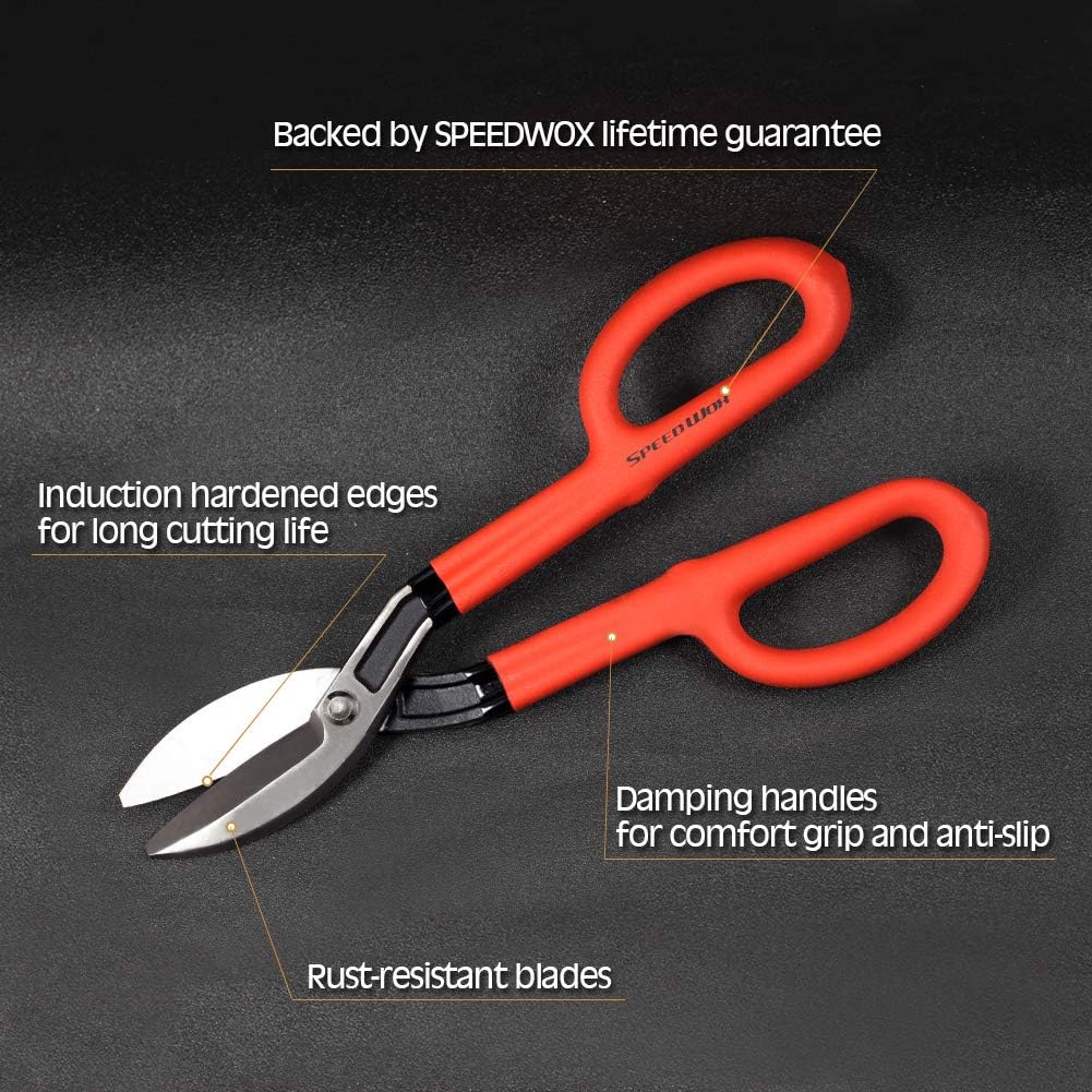 SPEEDWOX Tinner's Snip Straight Pattern 11 Inches Flat Blade Tin Snip with Comfort Grip Heavy Duty Professional Tin Cutting Shears - Image 4