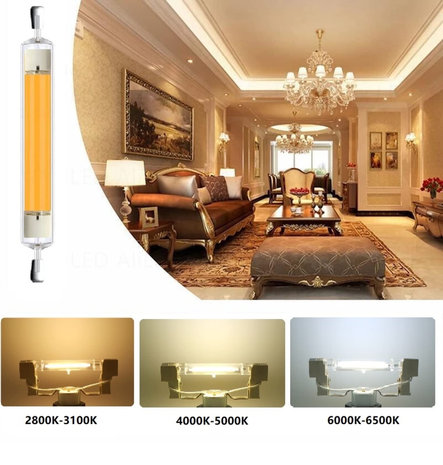 L'ampoule COB R7S LED 78 Mm Dimmable À 360 Degrés Remplace L'ampoule Halogène 100 W (lot De 5),Natural White 4000k-4500k,Ampoules 78mm 220v