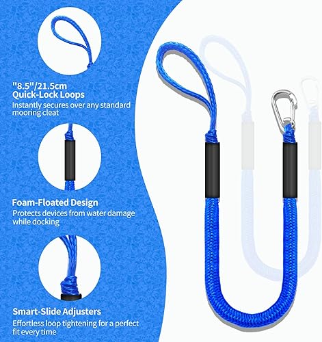 Miniatura 4 de ZRSCHYG Líneas de muelle elástico para barcos de 4 pies, cuerda de anclaje elástica resistente con ganchos, líneas seguras de muelle de lancha,