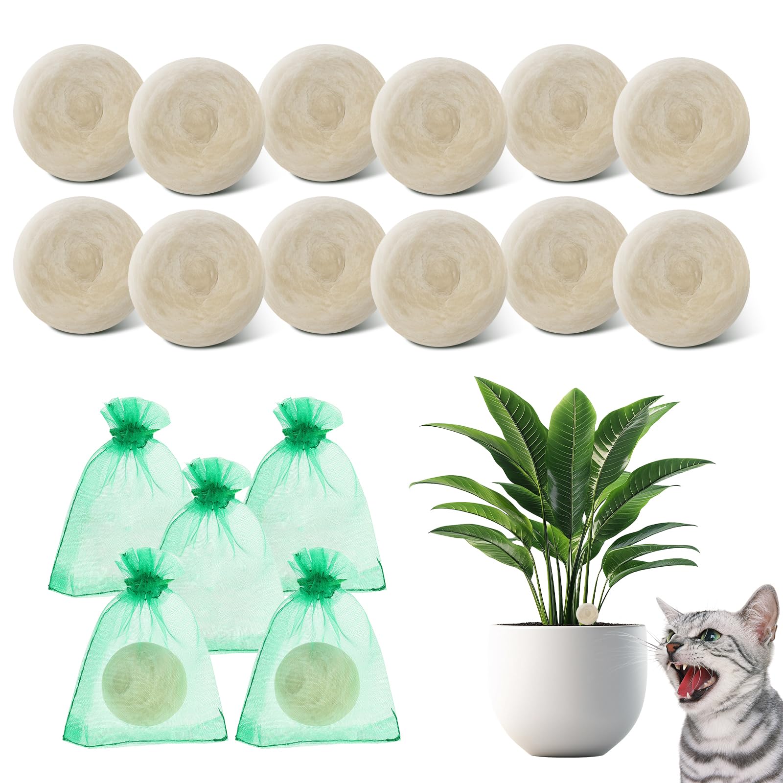 12 Pcs Cat Repellent Outdoor, Cat Repellent Balls, Natural Peppermint Oil for Indoor & Outdoor Use Keep Cats Out of Yard Lawn Garden(White)