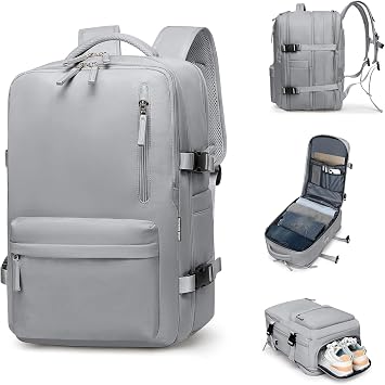Romantic Crown Mochila de Viagem Expansivel Avião Grande Feminina,Mochila Executiva Masculina Impermeável Reforçada para Notebook,Casual Esportes Hiking Escola Presente (Cinza)