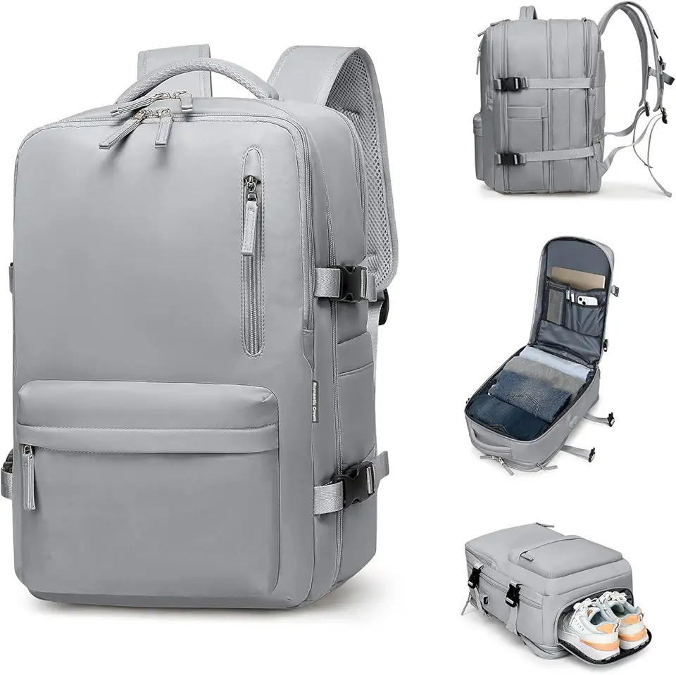 Romantic Crown Mochila de Viagem Expansivel Avião Grande Feminina,Mochila Executiva Masculina Impermeável Reforçada para Notebook,Casual Esportes Hiking Escola Presente (Cinza)