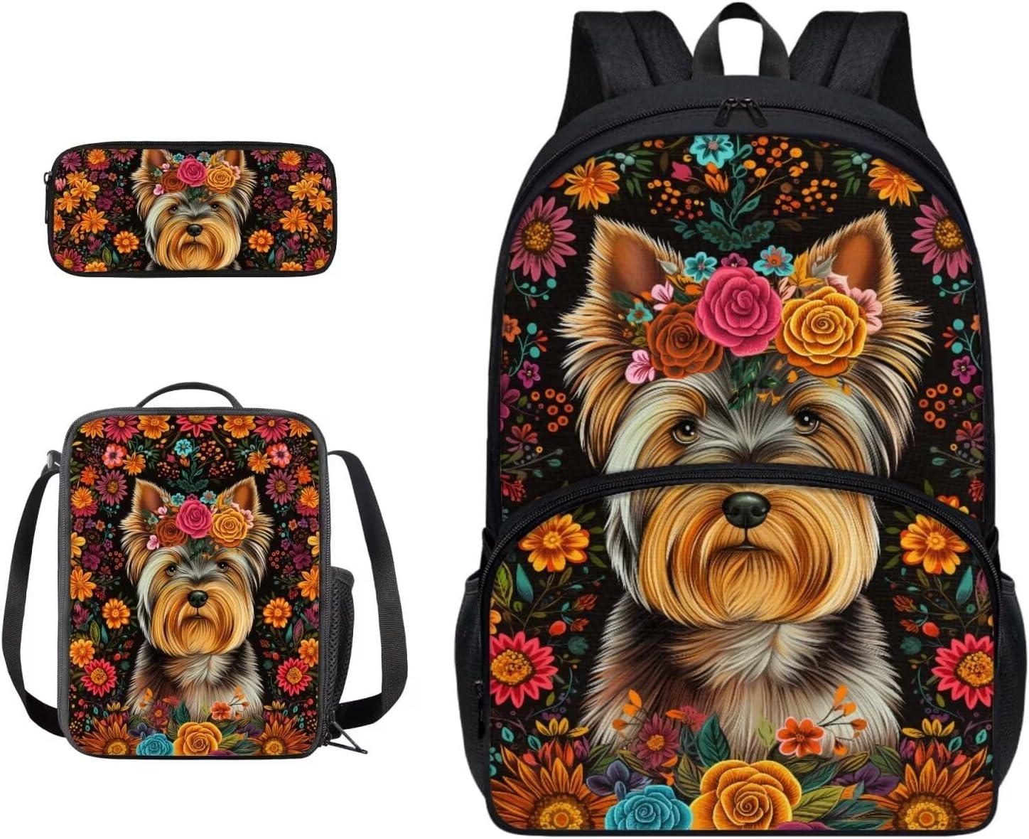 Xoenoiee Wild Tiger Pattern 3Pcs Bookbag+Lunch Box+Pencil Bag for Students 17in Large School Bag Backpack Set for Boys Girls Back To School