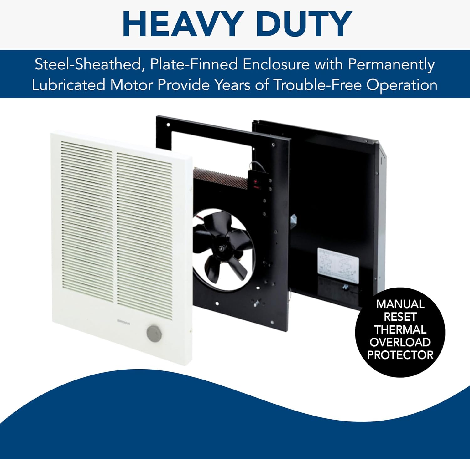 Broan-NuTone 194 High Capacity Wall Heater, White Painted Grille, 3000/1500 Watt 240 VAC, Covers 300 sq. ft. at Factory Wired Voltage