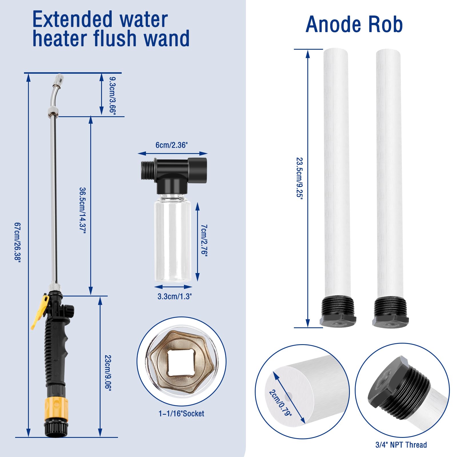 Maypott RV Water Heater Anode Rod & Flush Wand Kit, 925L