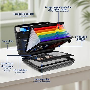 Tamfile Fireproof Document Box with Handle, Hard Case File Organizer, Black