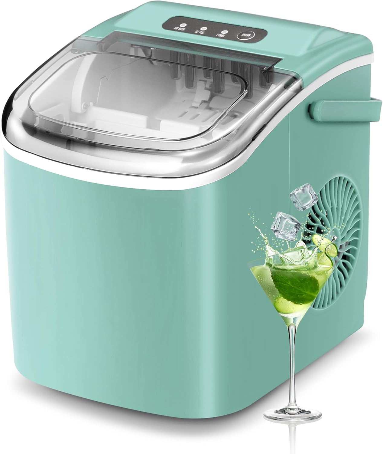 NicBex Ice Makers Countertop,Ice Machine Maker Countertop with Self-Cleaning,26Lbs/24H,9 Cubes in 6 Mins,2 Sizes of Bullet Ice,Portable Ice Maker Machine with Ice Scoop/Basket for Party,Kitchen,Green