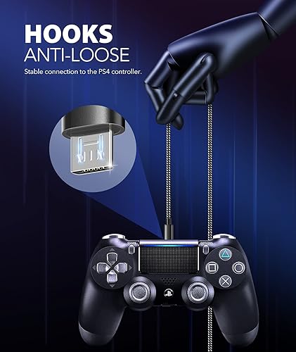 Miniatura 4 de 6amLifestyle Cable de carga para controlador PS4 de 16 pies, nailon trenzado extralargo, micro USB 2.0, cable de sincronización de datos de alta