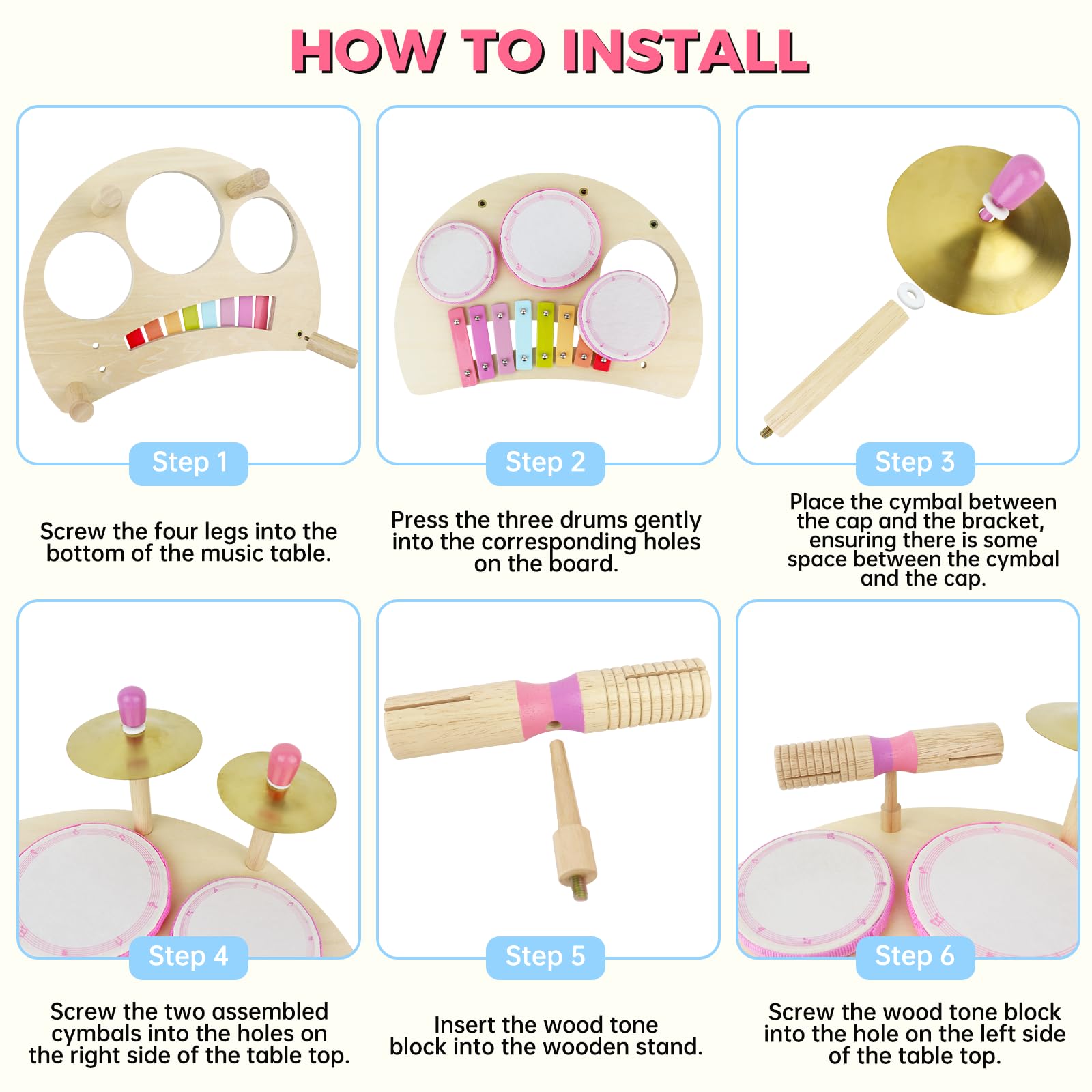 Juego de Tambor Musical para niñas de 1 a 3 años | Montessori Juguete Musical de Madera a Partir de 1 año | Kit de Tambor Infantil con xilófono | Juguete Educativo cumpleaños — view 5