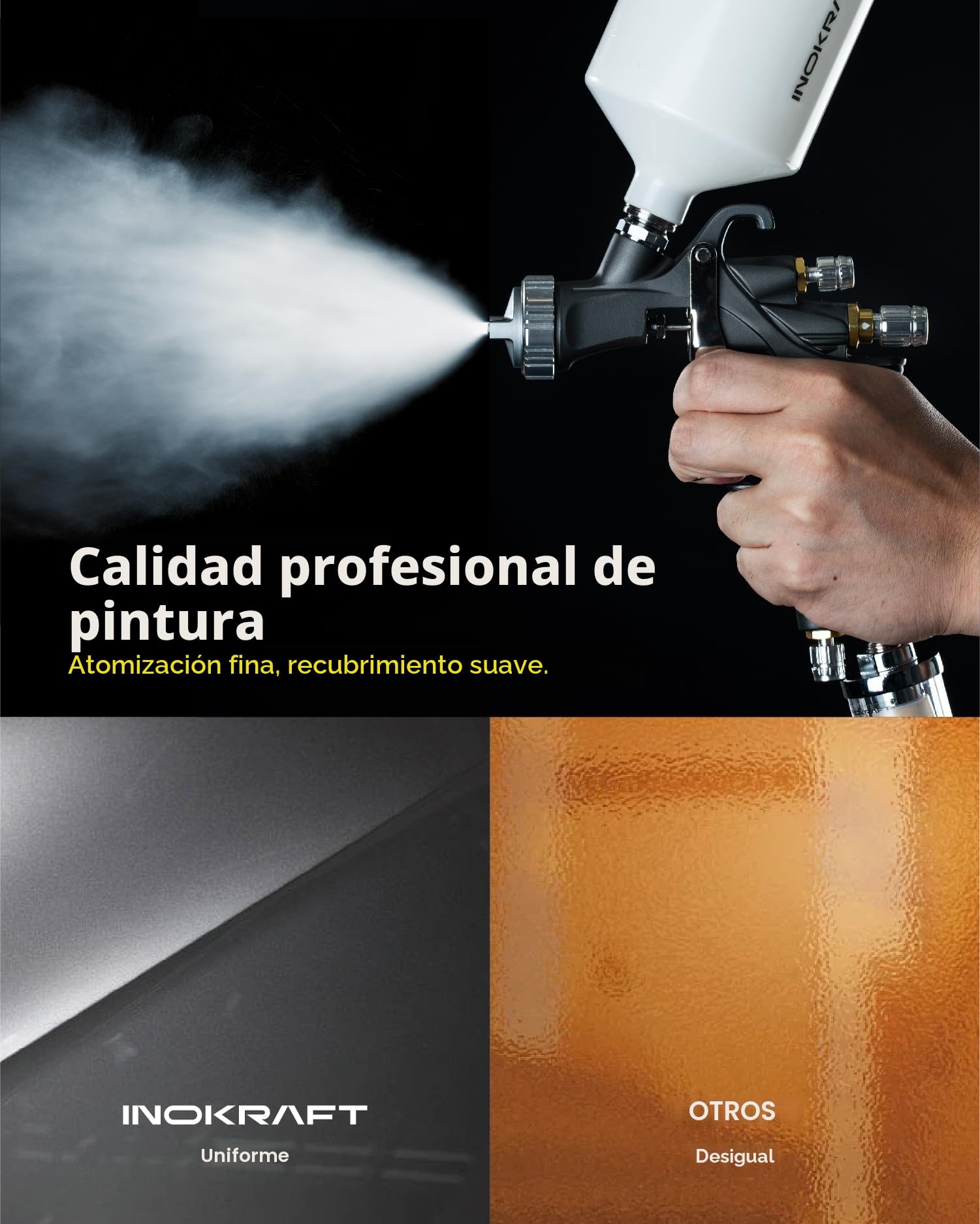 InoKraft Kit premium de pistola de pulverización de aire D1 LVLP fácil de usar, pistola de pintura para automóviles y casa, boquillas de 1.3/1.5/1.7 mm, con accesorios de pulverizador de pintura