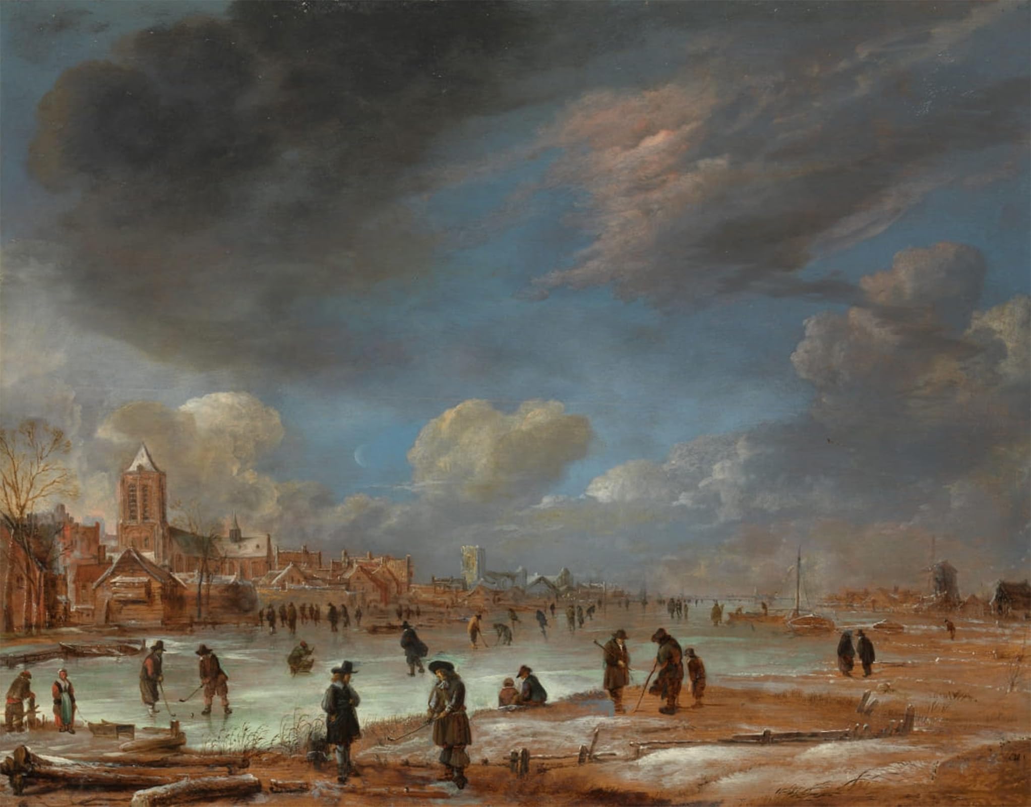 RZHRHJES Abstract Painting Poster Art Print Canvas Print Poster Winter Landscape Near a Town with Kolf Players by Aert Van Der Neer Landscape Canvas Painting for Office Decor 60x90cm