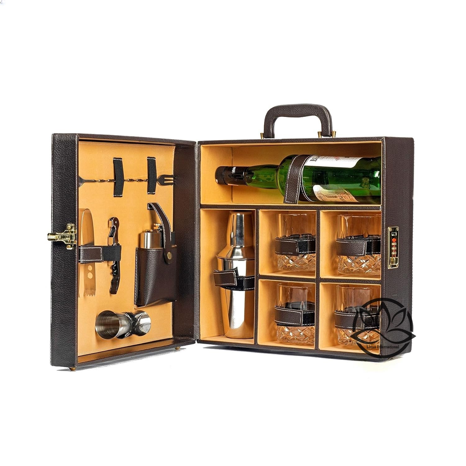 Kit de barman complet sous étui cadeau en cuir pour amateurs de cocktail