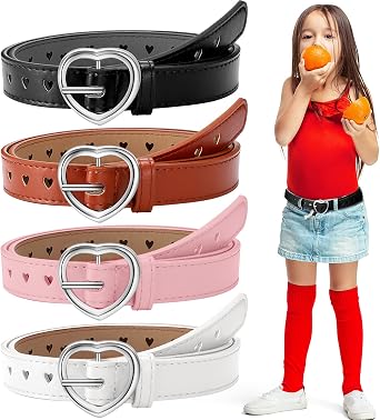 Newcotte 4pcs Girl Belt, Kid Leather Belt