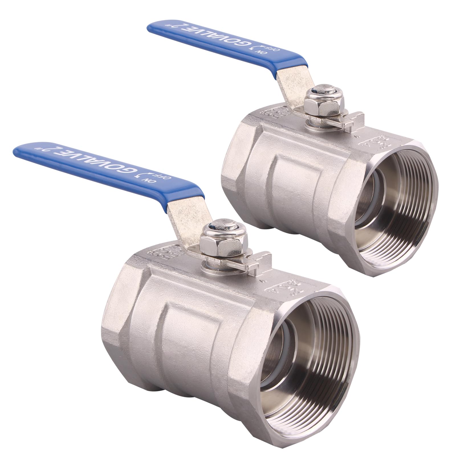 1 válvula de bola de acero inoxidable – 5 cm NPT hembra puerto estándar 1 pieza tipo válvula de bola para agua, aceite y gas (paquete de 2)