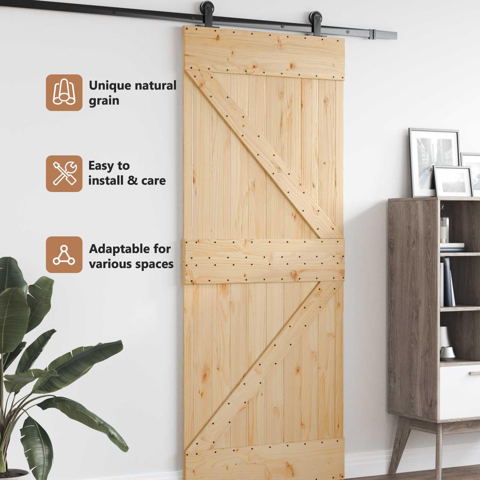 vidaXL Porta NARVIK Naturale 85 x 210 cm Legno di pino solido, Porta rettangolare moderna, in pino solido, salvaspazio, divisorio, design contemporaneo e funzionale