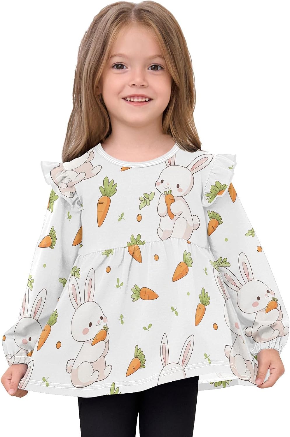 visesunny Toddler Clothes for Girls Cute Orange Carrot Rabbit Long Sleeve Fall Shirts Cotton Top with Ruffle Collar