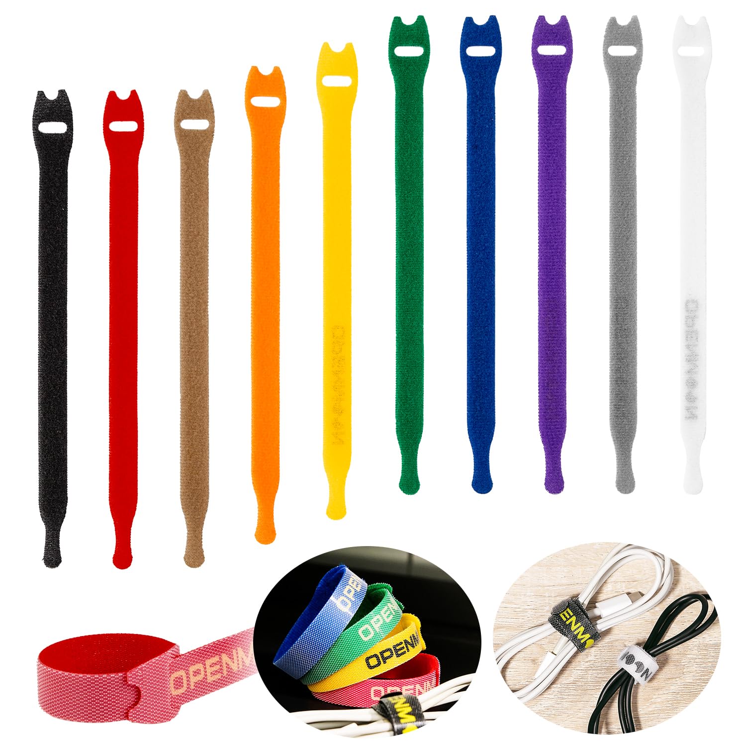 OPENMOON Nylon Reusable Cable Ties, Adjustable 10pieces Multicolor