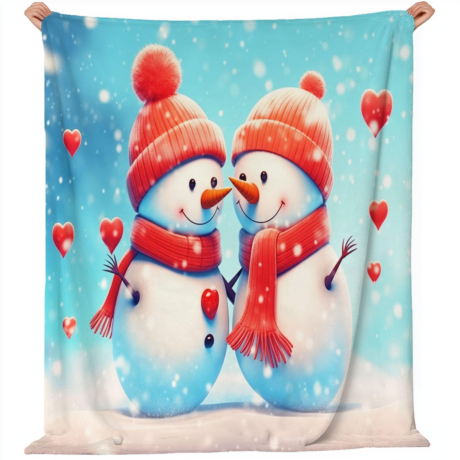 Miękki przytulny koc sherpa 180 x 220 cm, świąteczny uroczy bałwanek, lekki, puszysty koc dla dzieci dorosłych nastolatków, niebieski koc polarowy w rozmiarze king size, na sofę, łóżko, kanapę