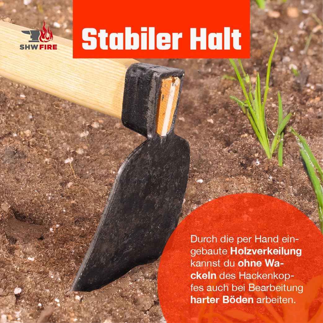 SHW-FIRE Harzer Kronenhacke – Gartenhacke mit 135 cm Holzstiel – Handgeschmiedet, robust & scharf – Ideal zum Wurzelentfernen & Bodenlockern – Made in Germany
