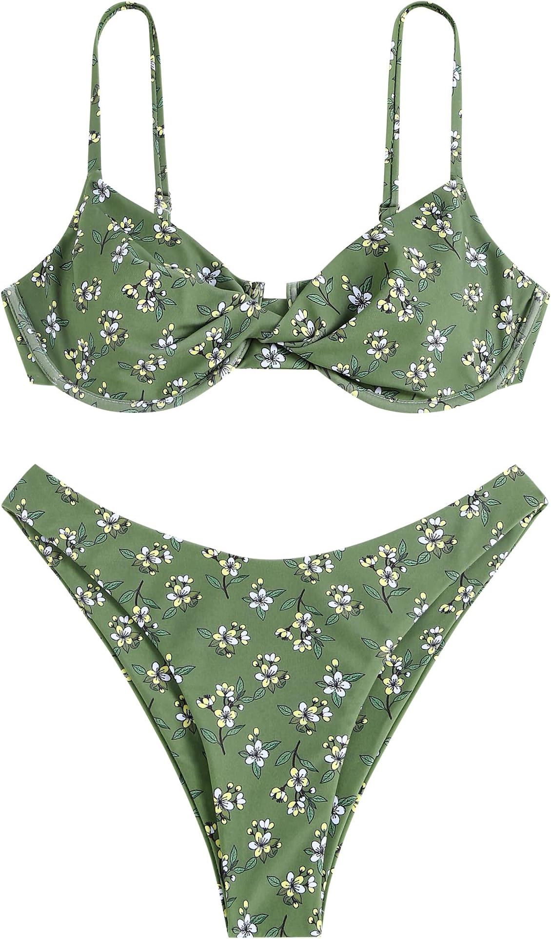 Women's Twist Front Bikini Sets Underwire Tie Back Bikini High Waisted Two Piece Swimsuit